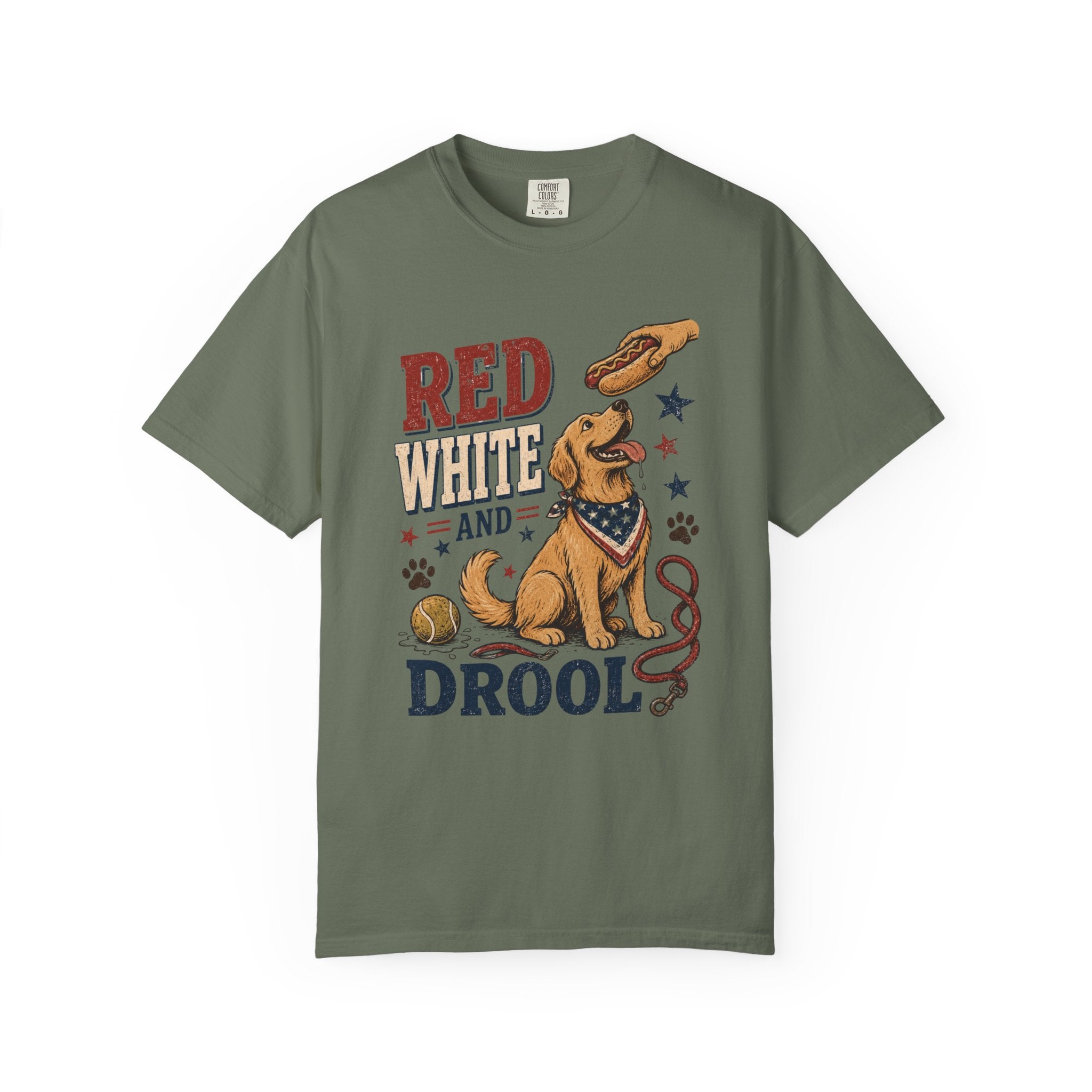 Red White and Drool Dog 4th of July T-Shirt — Patriotic Funny Pet Tee