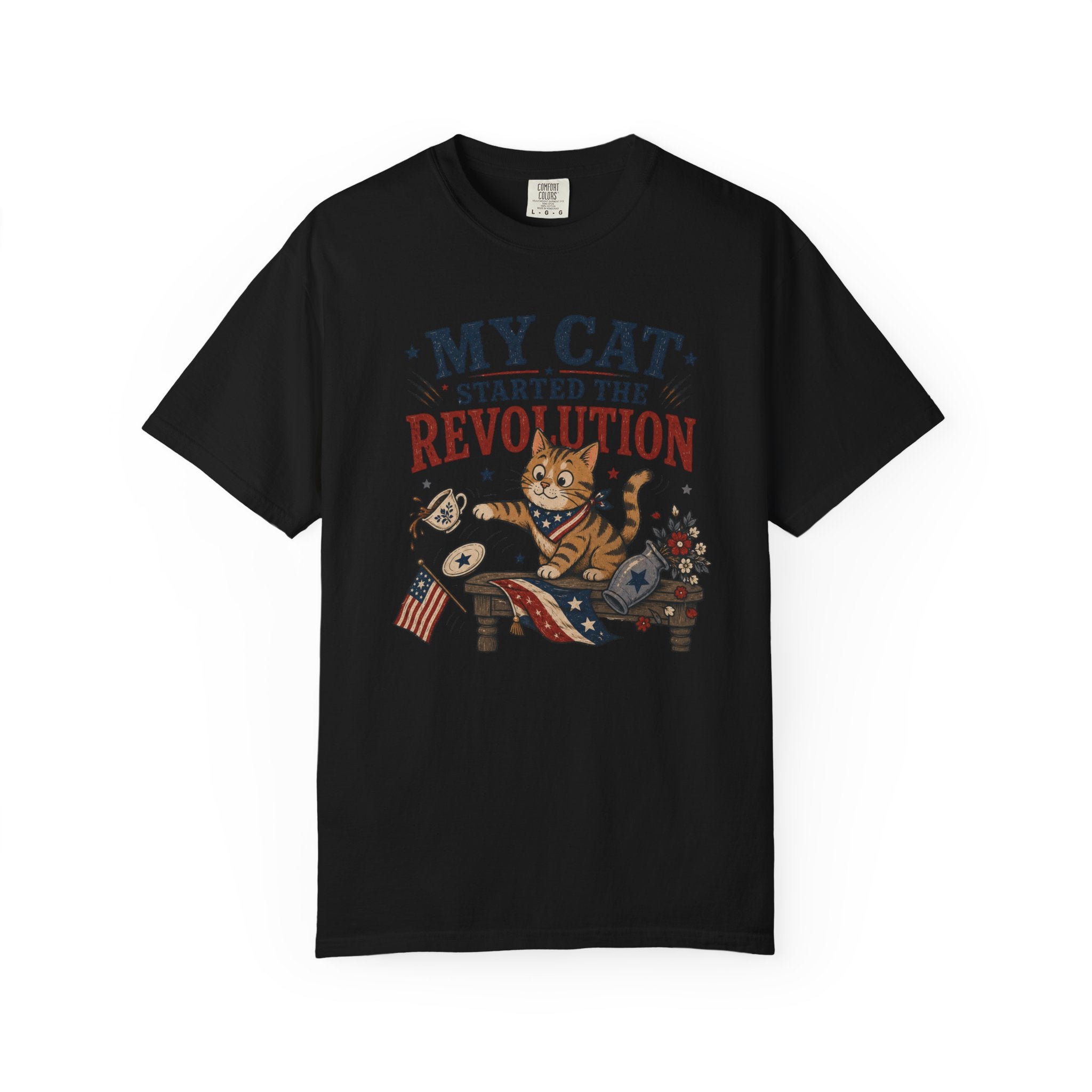 My Cat Started the Revolution 4th of July - Patriotic Funny Cat Tee