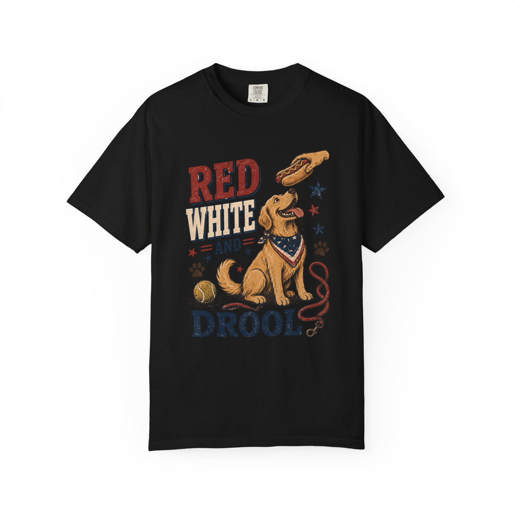 Red White and Drool Dog 4th of July T-Shirt — Patriotic Funny Pet Tee