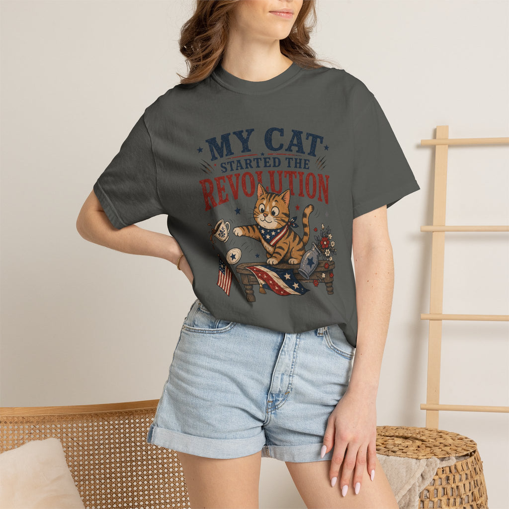 My Cat Started the Revolution 4th of July - Patriotic Funny Cat Tee