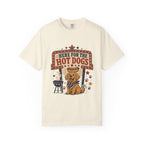 Here for the Hot Dogs 4th of July T-Shirt — Patriotic BBQ Dog Graphic Tee