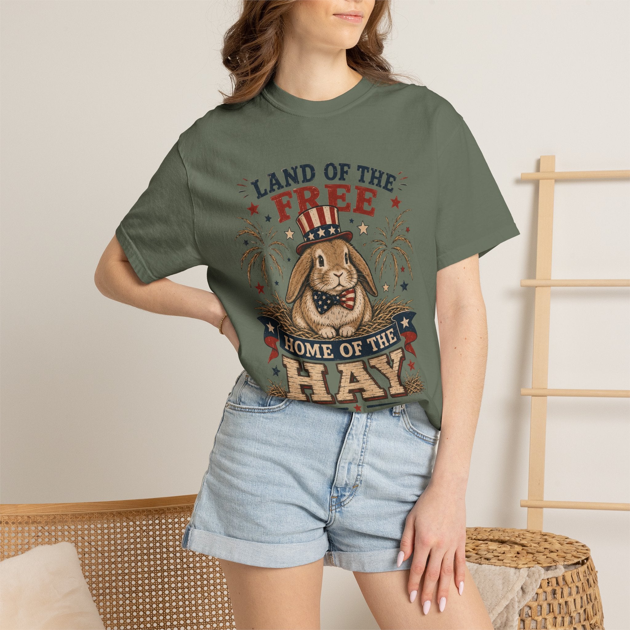 Land of the Free Home of the Hay Bunny Rabbit 4th of July T-Shirt — Patriotic Rabbit 4th of July Tee