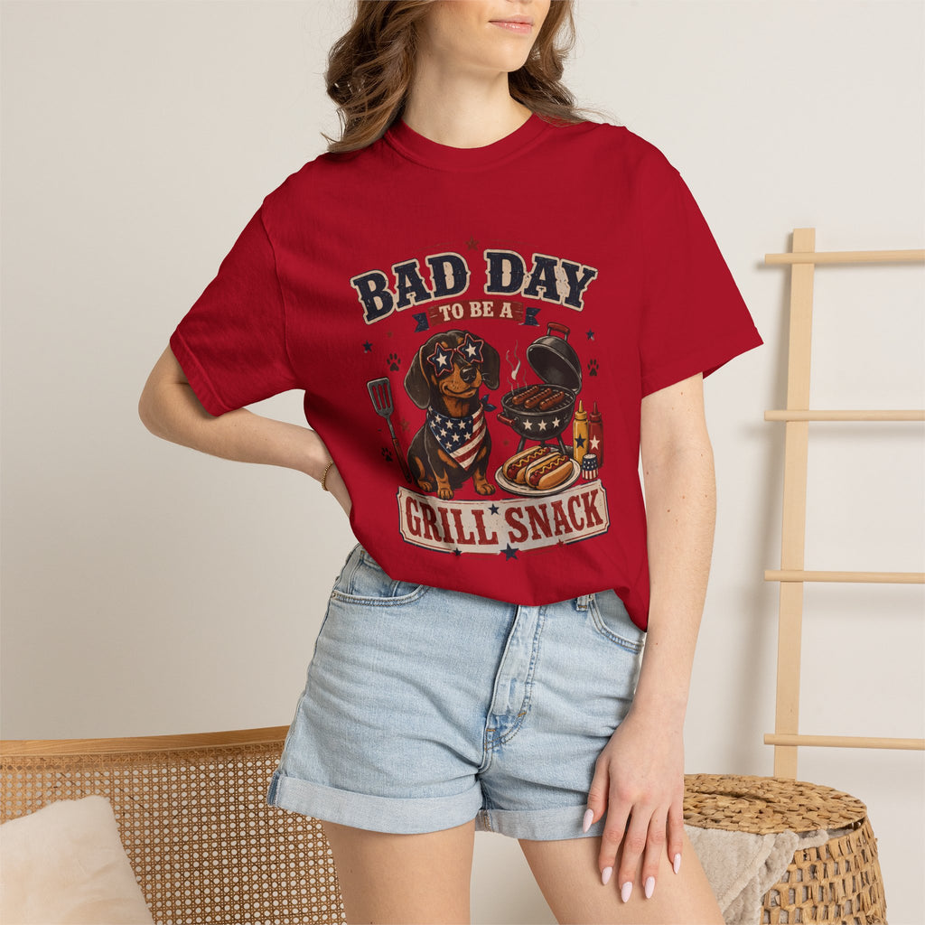 Bad Day Grill Snack 4th of July Dog T-Shirt — Funny BBQ Dachshund Graphic Tee