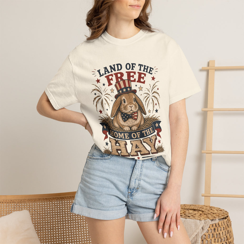 Land of the Free Home of the Hay Bunny Rabbit 4th of July T-Shirt — Patriotic Rabbit 4th of July Tee