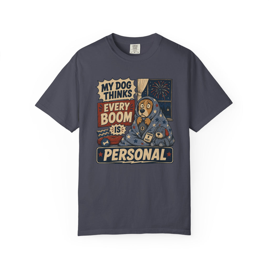 My Dog Thinks Every Boom Is Personal 4th of July Dog T-Shirt