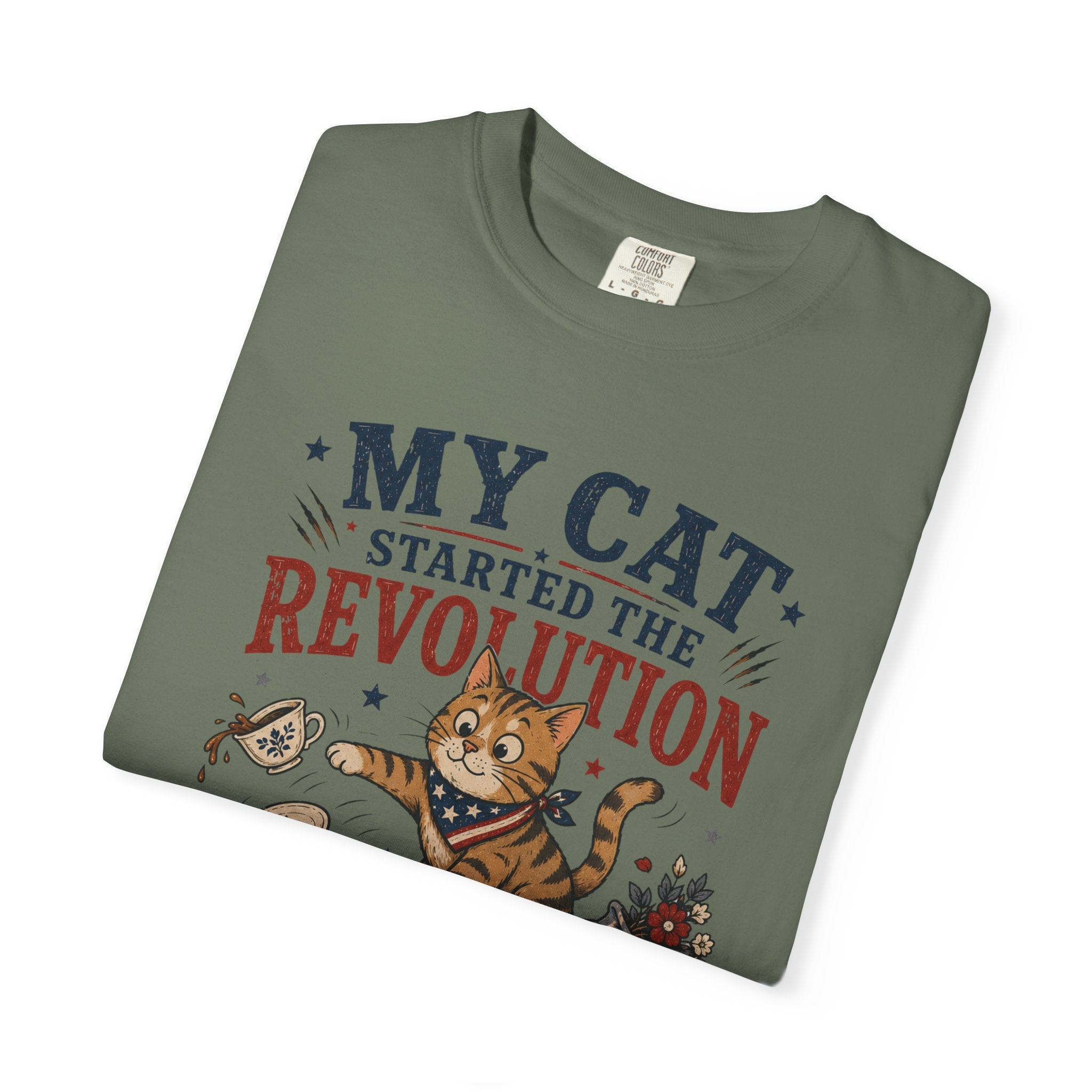 My Cat Started the Revolution 4th of July - Patriotic Funny Cat Tee