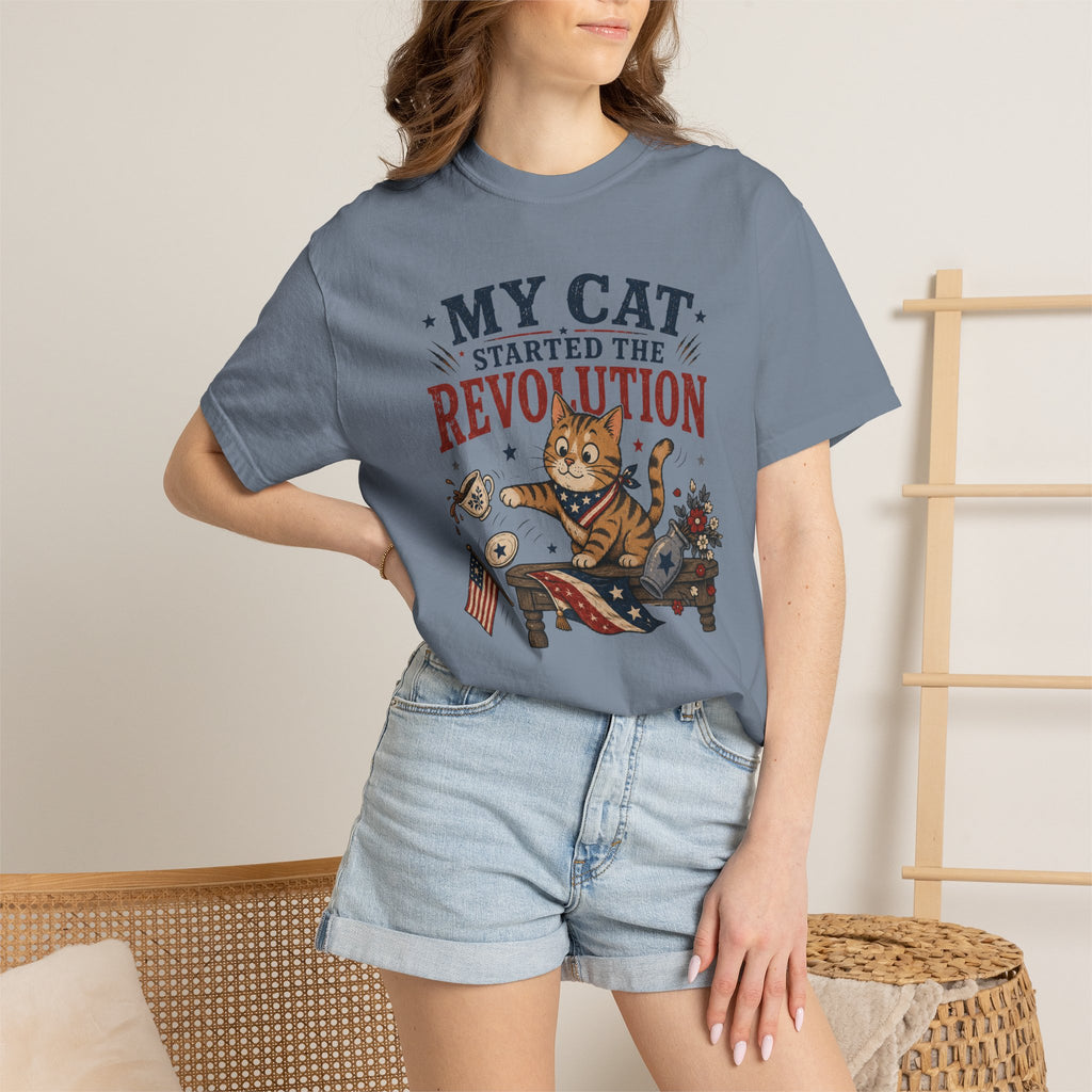 My Cat Started the Revolution 4th of July - Patriotic Funny Cat Tee