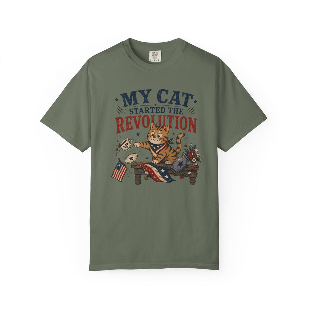 My Cat Started the Revolution 4th of July - Patriotic Funny Cat Tee