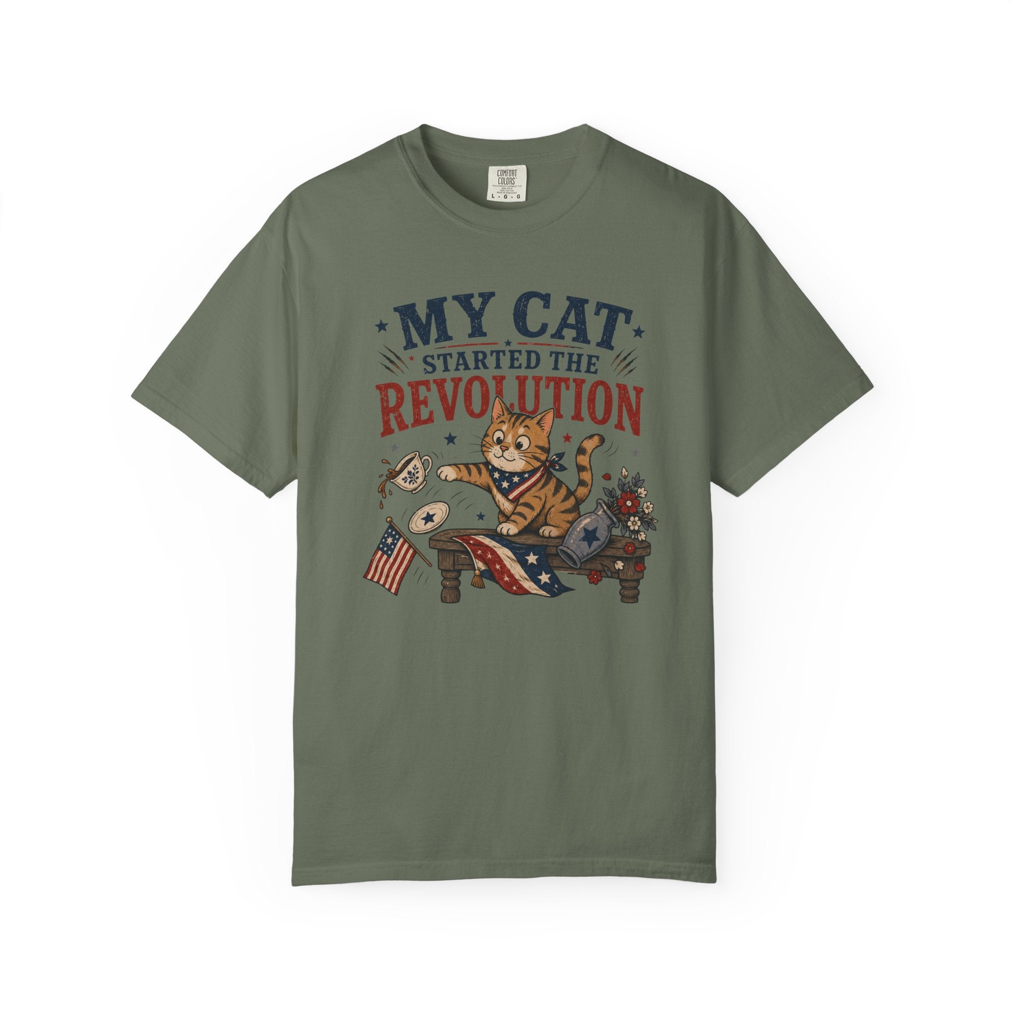 My Cat Started the Revolution 4th of July - Patriotic Funny Cat Tee