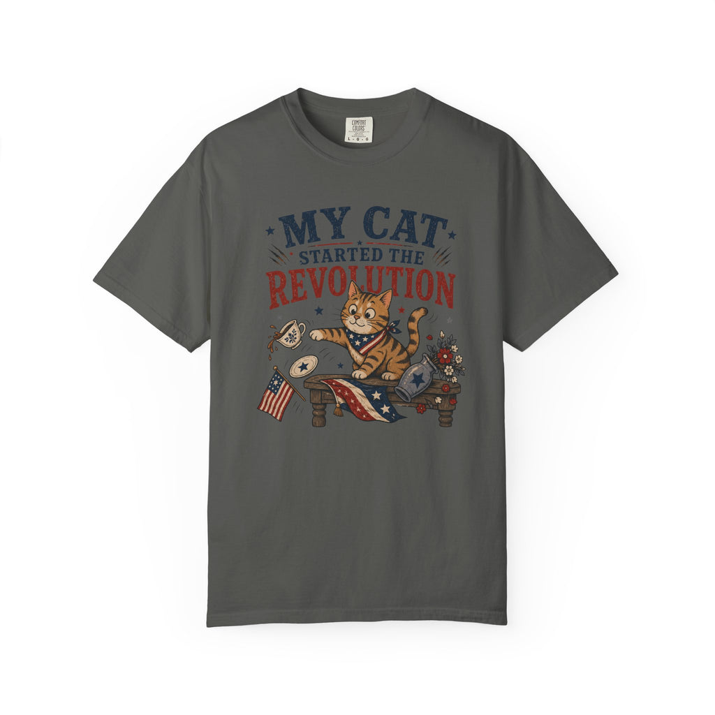 My Cat Started the Revolution 4th of July - Patriotic Funny Cat Tee