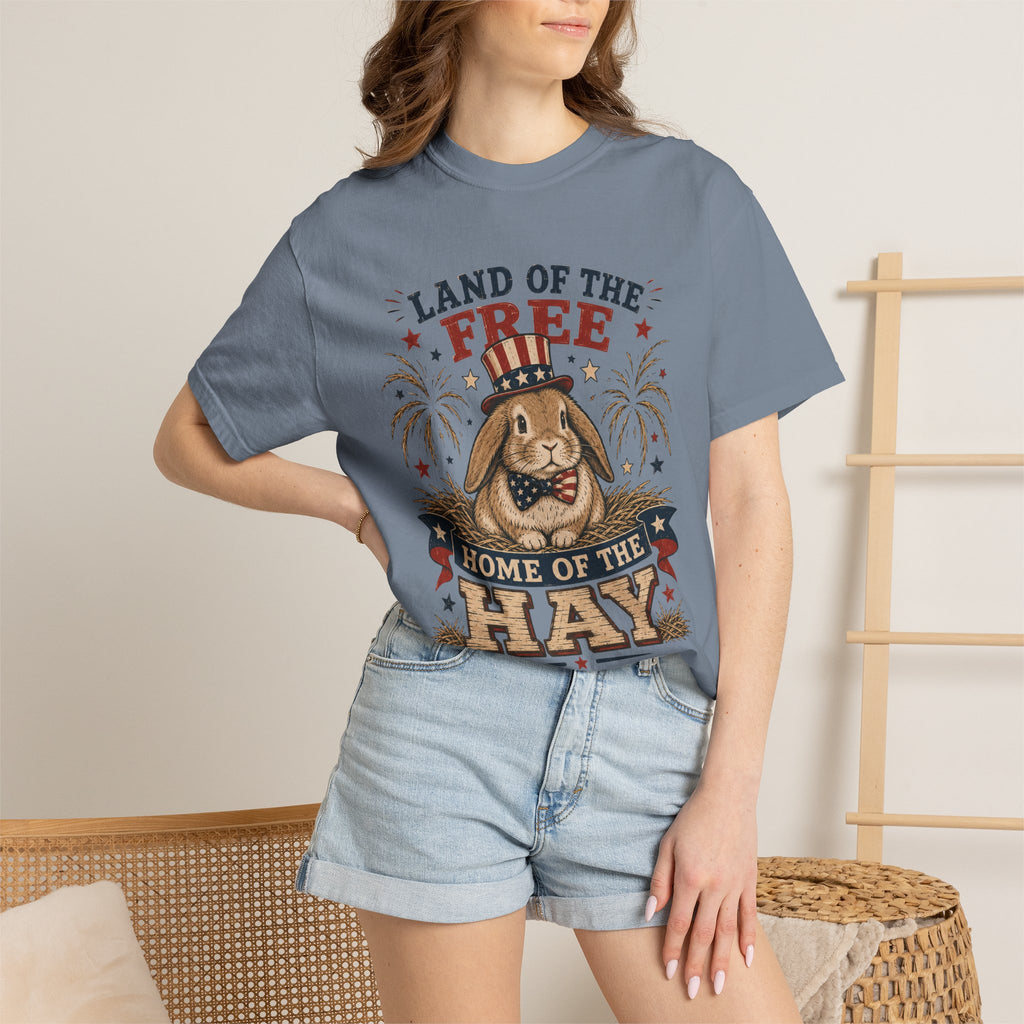 Land of the Free Home of the Hay Bunny Rabbit 4th of July T-Shirt — Patriotic Rabbit 4th of July Tee
