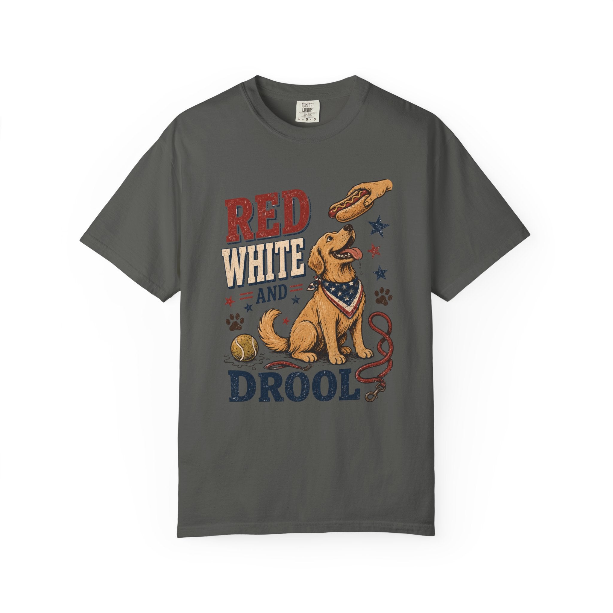 Red White and Drool Dog 4th of July T-Shirt — Patriotic Funny Pet Tee