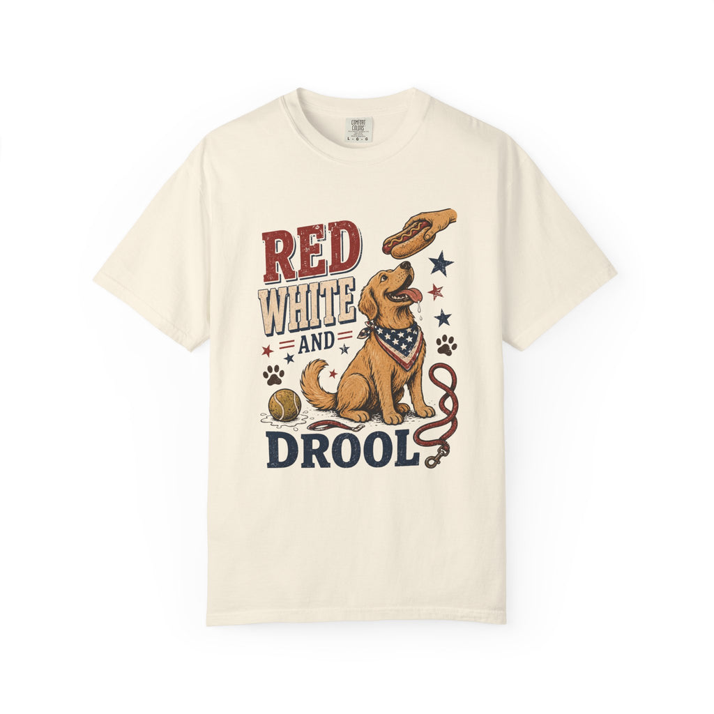 Red White and Drool Dog 4th of July T-Shirt — Patriotic Funny Pet Tee