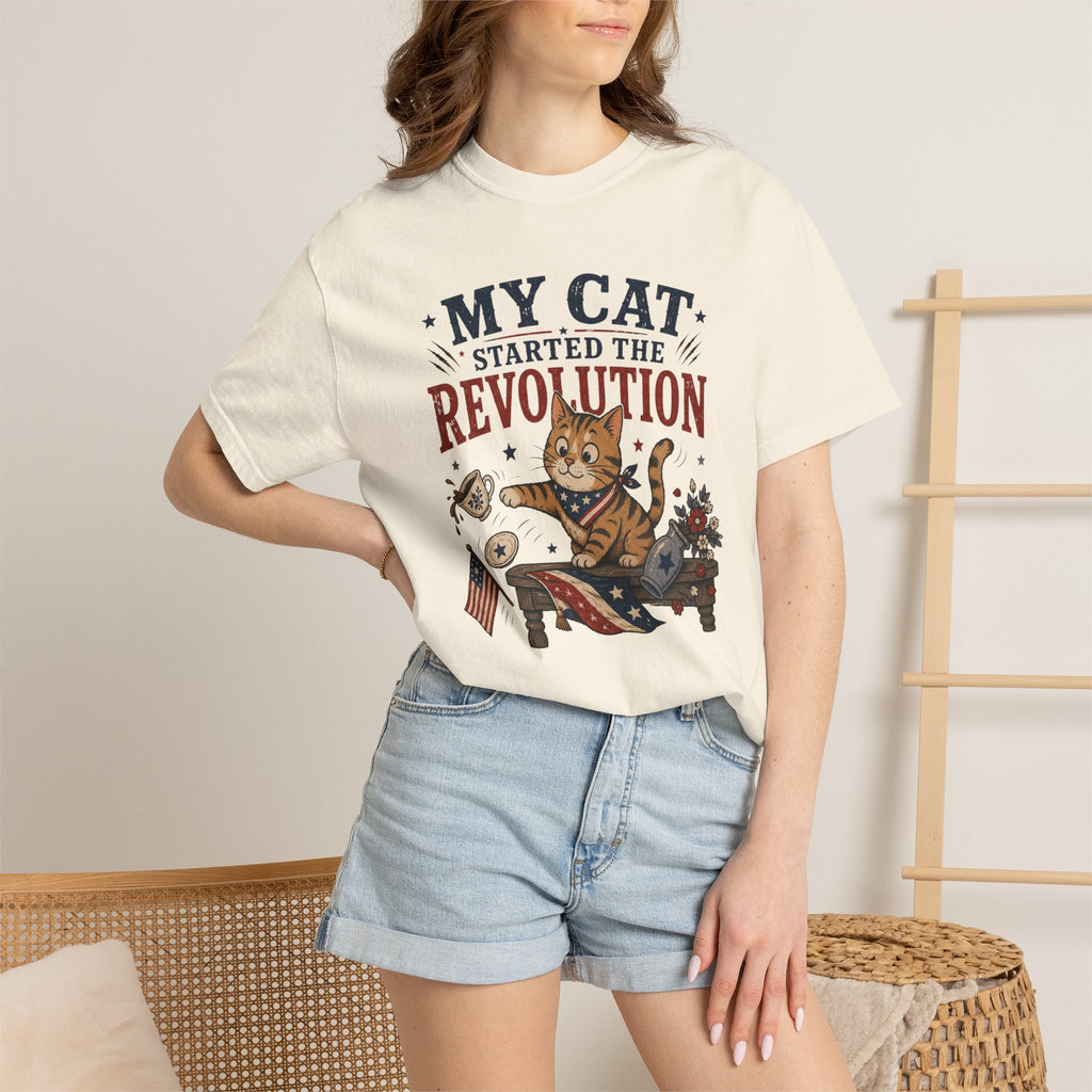 My Cat Started the Revolution 4th of July - Patriotic Funny Cat Tee