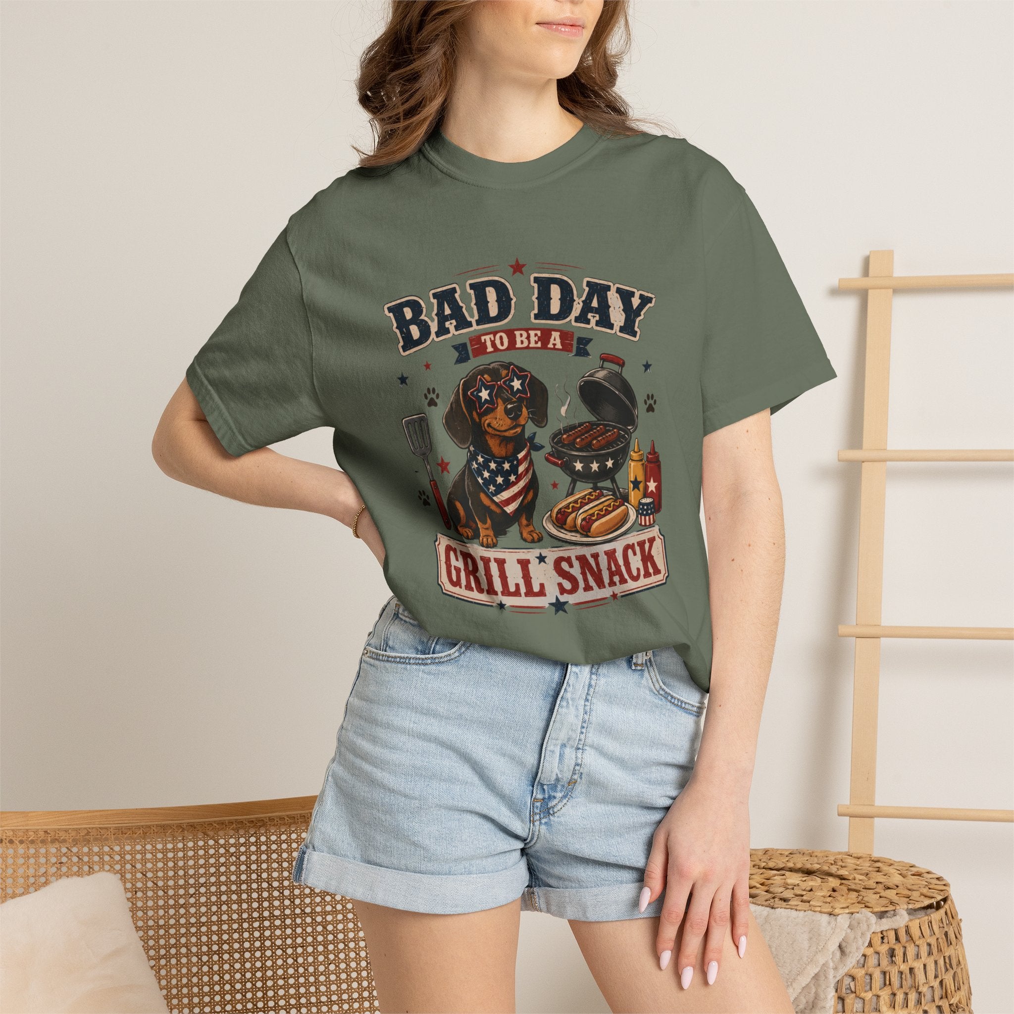 Bad Day Grill Snack 4th of July Dog T-Shirt — Funny BBQ Dachshund Graphic Tee