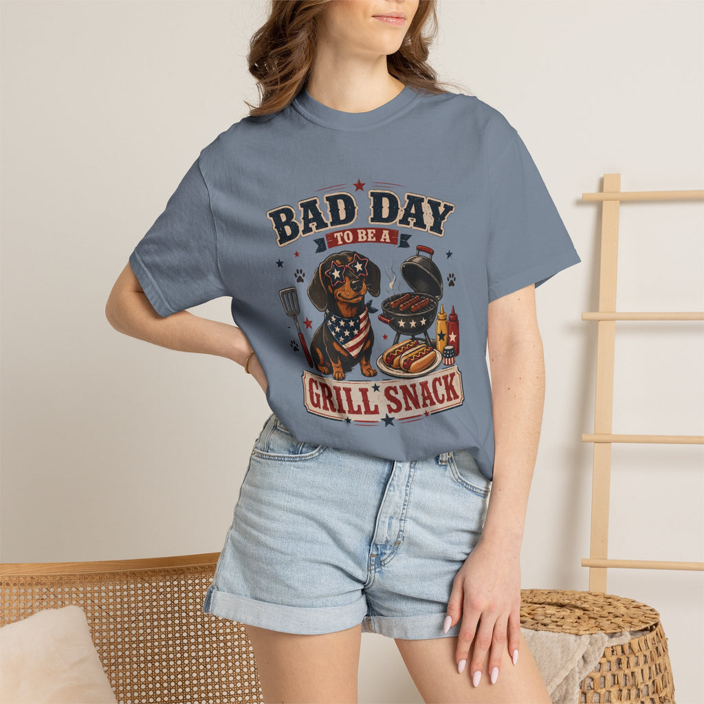 Bad Day Grill Snack 4th of July Dog T-Shirt — Funny BBQ Dachshund Graphic Tee