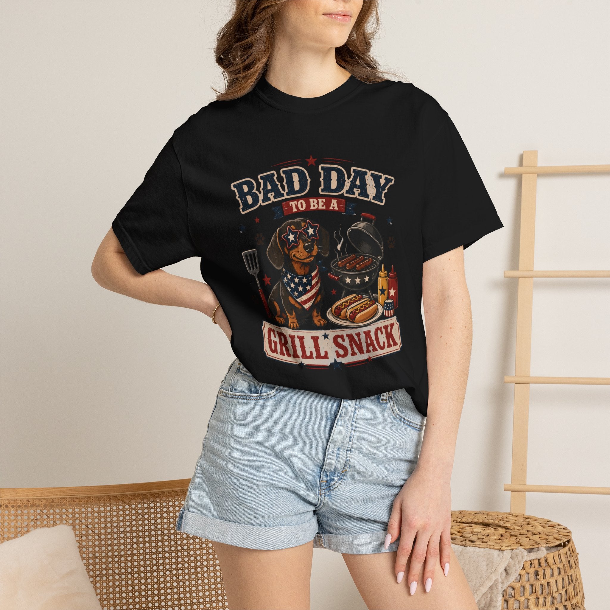 Bad Day Grill Snack 4th of July Dog T-Shirt — Funny BBQ Dachshund Graphic Tee