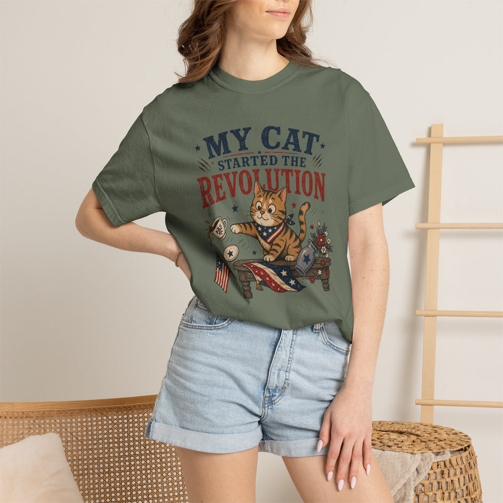 My Cat Started the Revolution 4th of July - Patriotic Funny Cat Tee