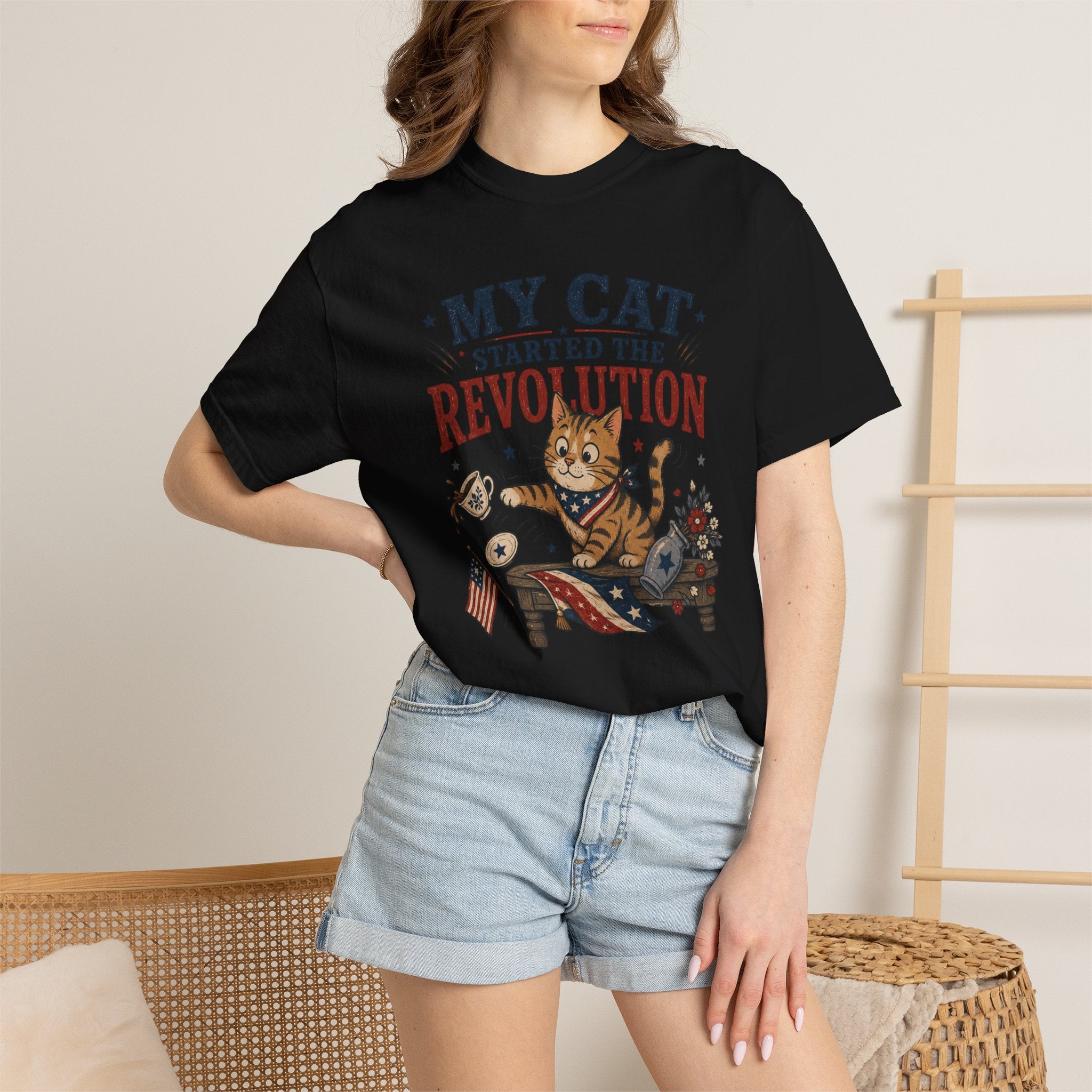 My Cat Started the Revolution 4th of July - Patriotic Funny Cat Tee