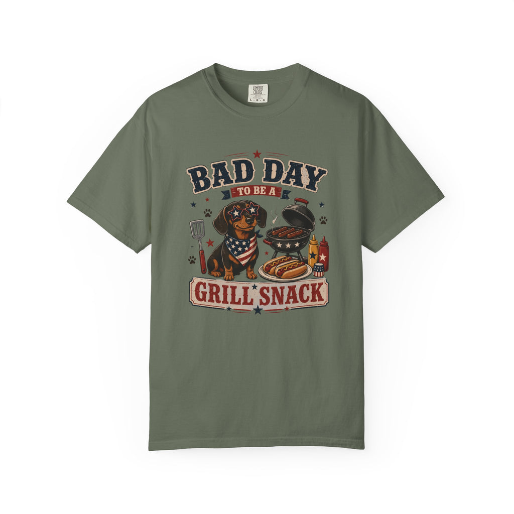 Bad Day Grill Snack 4th of July Dog T-Shirt — Funny BBQ Dachshund Graphic Tee