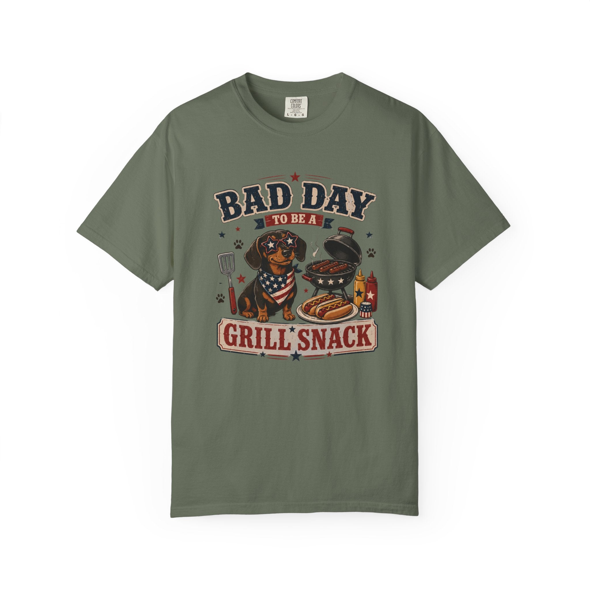 Bad Day Grill Snack 4th of July Dog T-Shirt — Funny BBQ Dachshund Graphic Tee
